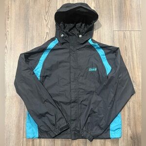Coleman Outdoor Nylon Windbreaker Jacket Black Blue Hooded Medium Waterproof
